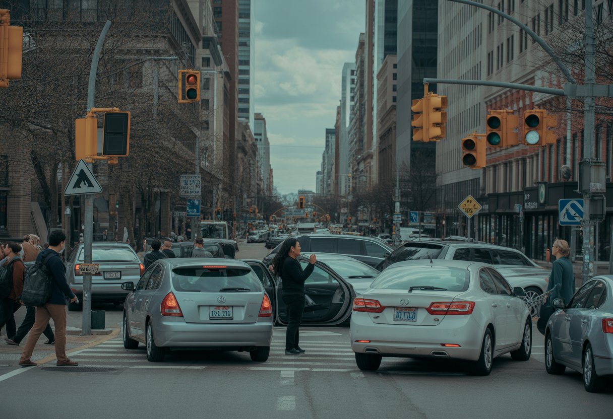 Die Ampel ist aus – aber wer räumt jetzt das Chaos auf? Analyse, Hintergründe und Perspektiven 1 Eine Straßenszene an einer Kreuzung ohne funktionierende Ampel, mit verwirrten Fußgängern und Autos, die unregelmäßig halten.
