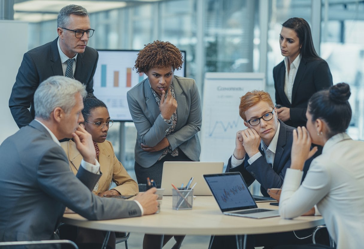 Fachkräftemangel-Lüge: Geht Es Eigentlich Um Billige Arbeit? 2 Menschen in einem modernen Büro sitzen an einem Konferenztisch und führen eine ernste Diskussion.